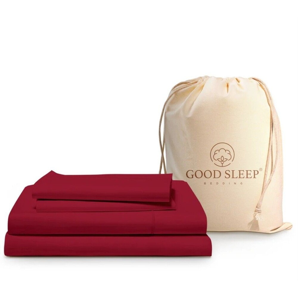 1000 Thread Count Egyptian Cotton Sheet Set Queen Burgundy Sateen 4pc NEW